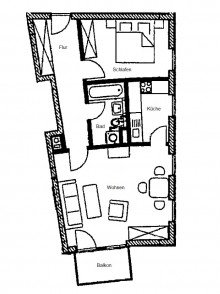 Grundriss 2-Raumdachgeschosswohnung mit Balkon in Wohn- und Gesch�ftshaus